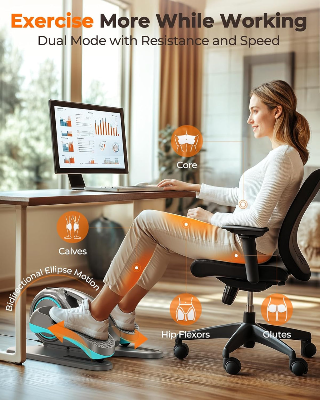 YOSUDA Under Desk Elliptical,Elliptical for Seniors Fully Assembled,Quiet & Portable Electric Seated Pedal Exerciser with 10 Level Resistances & Speeds,Remote Control