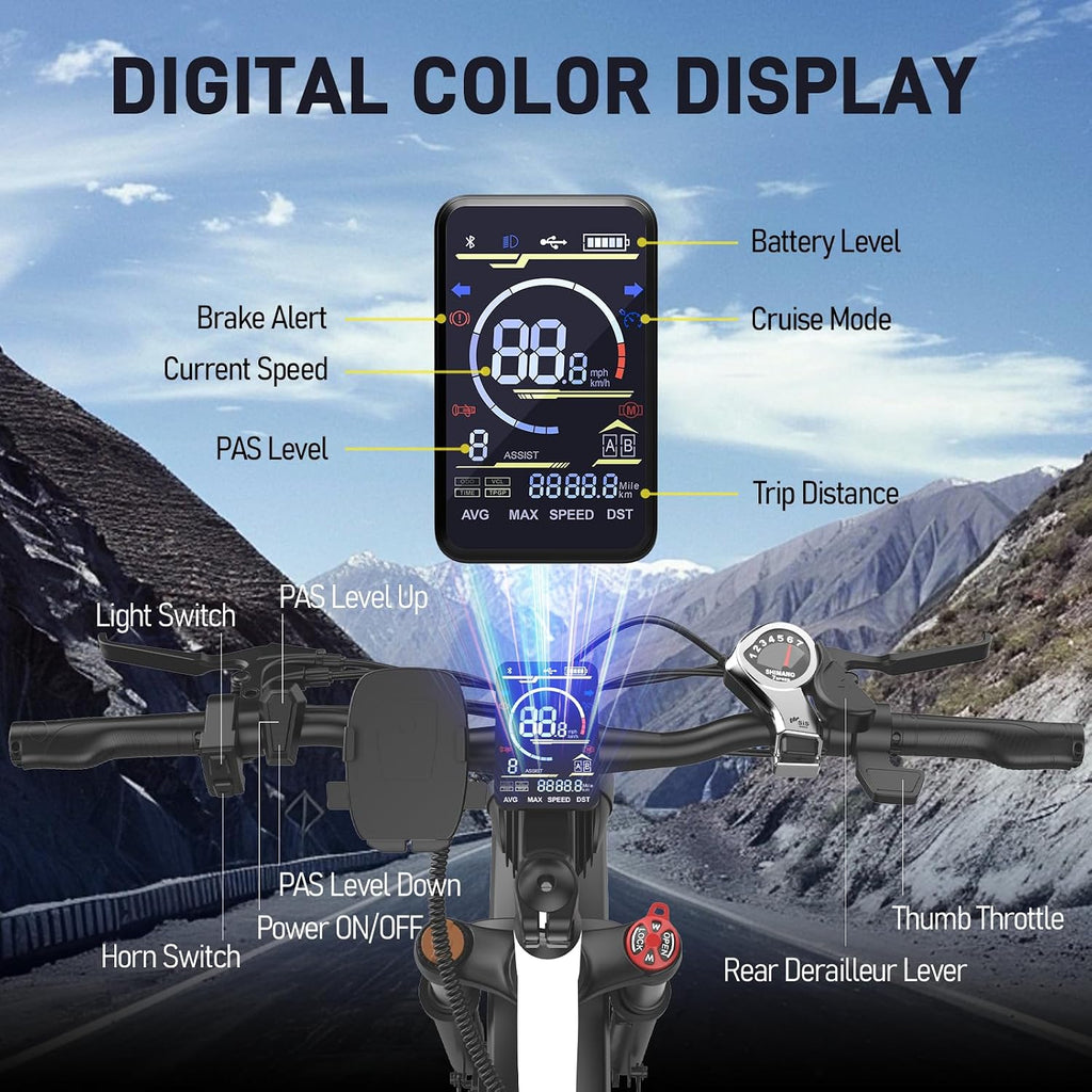 EDIKANI S01 26' Electric Bike for Adults, Peak 2000W 34MPH Fast E Bike for Men, 100 Miles Fat Tire Ebike for Adults Electric with 1104WH Removable Battery, E Bicycle for Commuter with Brake Light