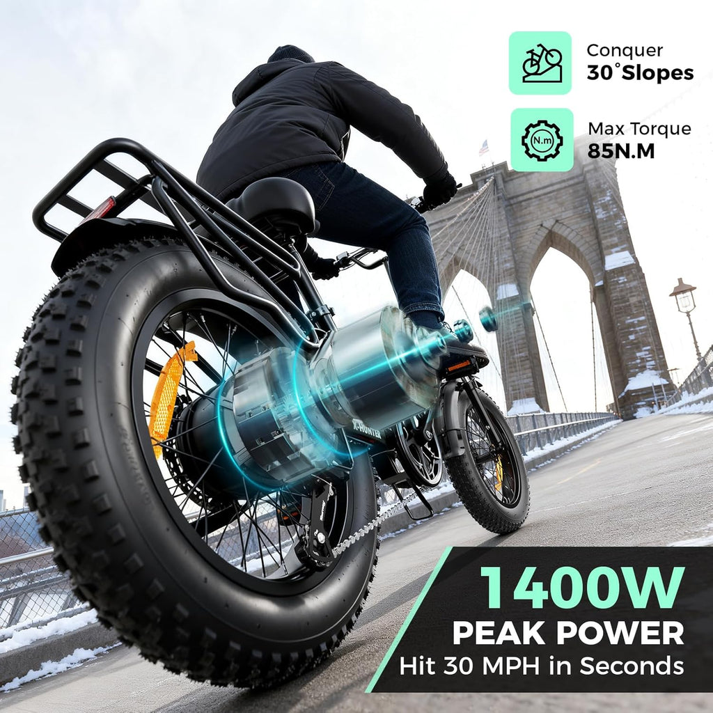 Jasion X Hunter/PRO Electric Bike for Adults,1800W/1400W Peak 20''Fat Tire Foldable Ebike,Folding E Bike Up to 80/70 Miles Range,720/624WH Removable Battery,30 MPH E Bike,Certified by UL2849