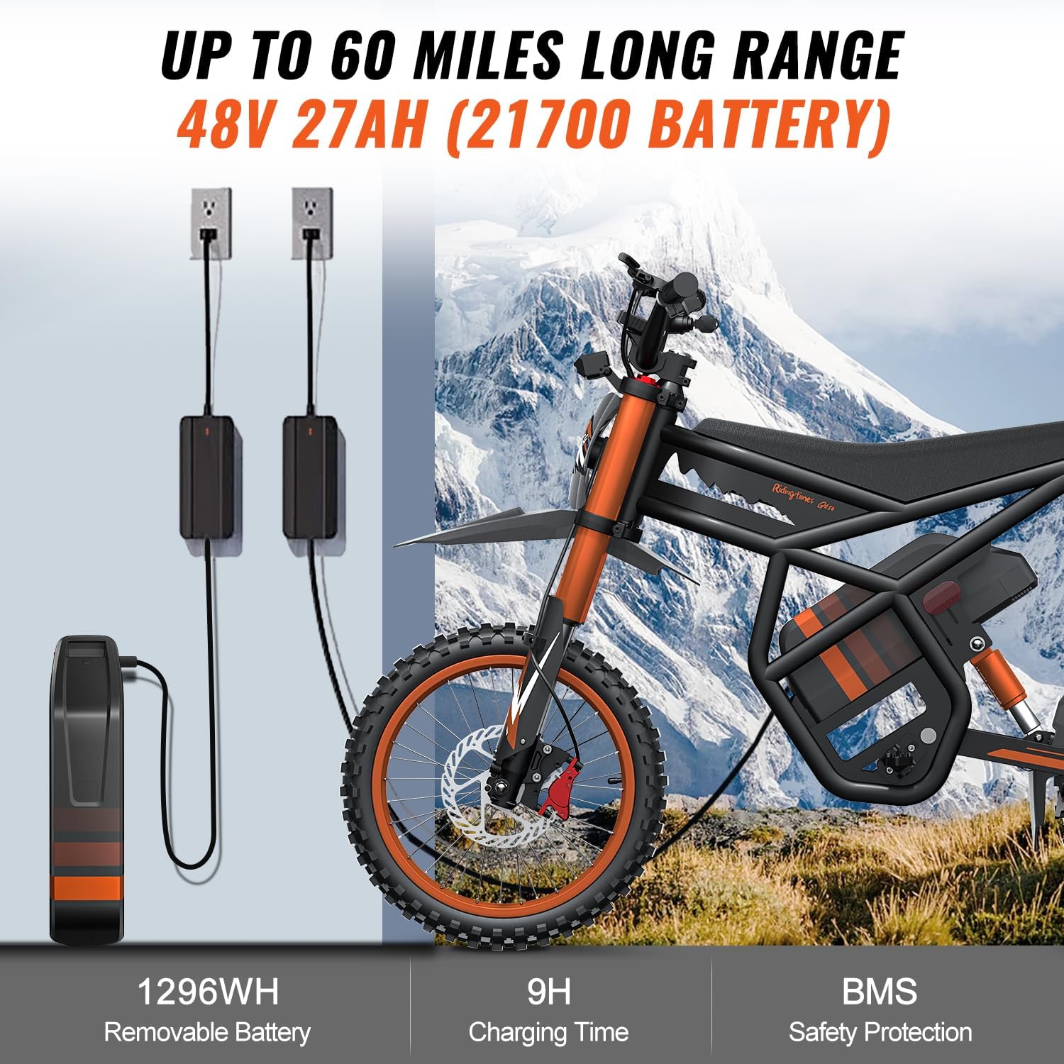 GT54 PRO /GT54 Electric Dirt Bike for Teens, 60V 25AH 40MPH // 48V 27AH 37MPH Ebike with 14'/12' Motorcycle Tire, 3000W/2000W Dual Hydraulic Brakes Mountain Off-Road Dirtbike for Ages 13+