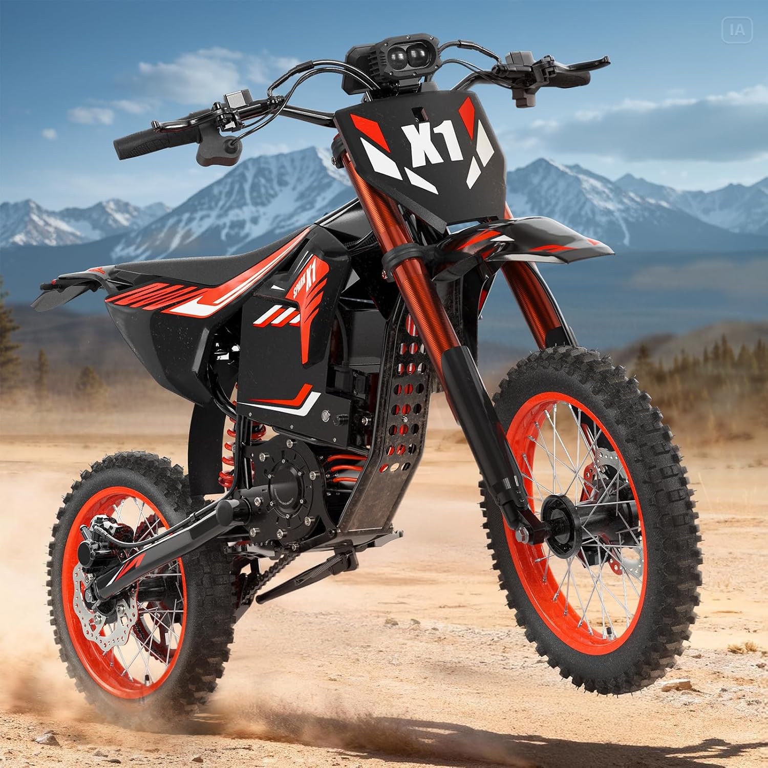 QRONGE X1 Spark Electric Dirt Bike, 4500W Peak&Up to 60 Miles, 50MPH, 60V 28.8Ah Battery E-Bike, 14'/12' Fat Tire Electric Motorcycle for Mountain Off-Road Teens Adults (M)
