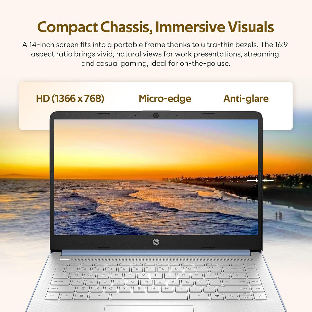 HP Flagship 14' HD Student&Business Laptop with AI Copilot, 13th Gen Intel 4-Core, 4GB RAM, 1.12TB Storage (128GB UFS + 1TB Docking Station), 1 Year Office 365, Wi-Fi 6, Win 11 S, Sky Blue