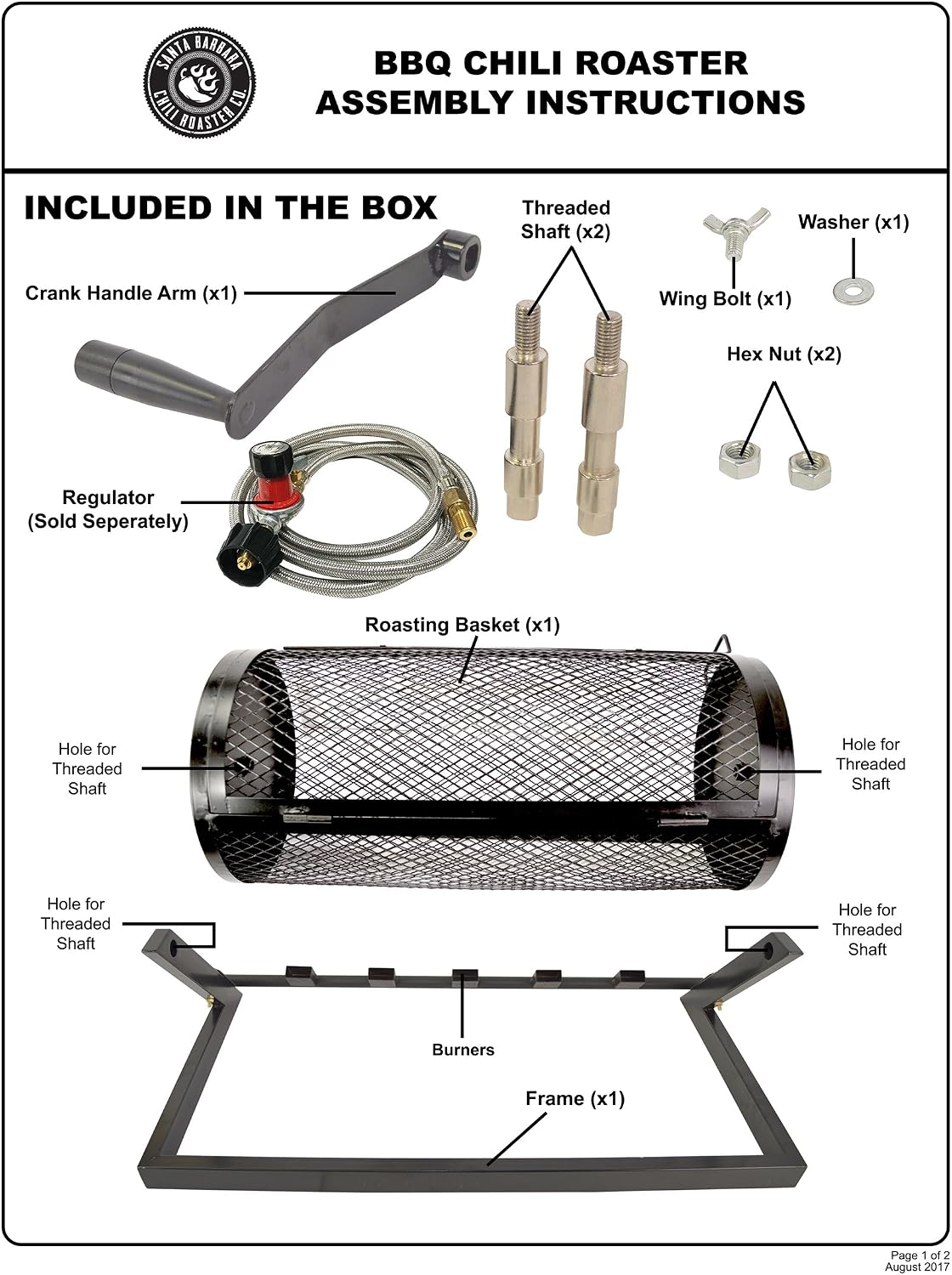 Santa Barbara Chili Roaster CR-BARBACOA 5 Burner Hatch Rotating Chili Roaster With Portable BBQ Stand & Regulator
