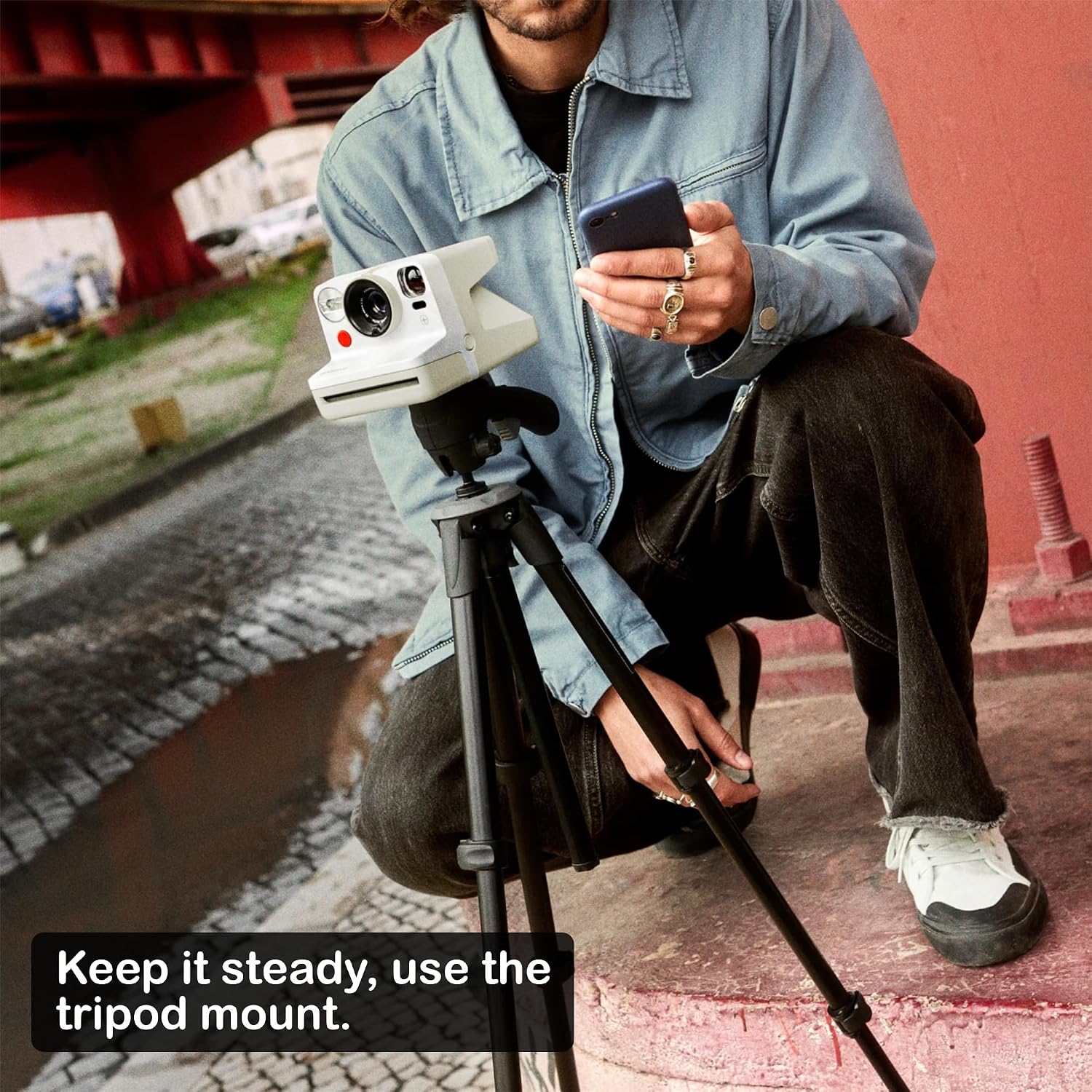 Polaroid Now 3rd Generation i-Type Instant Camera + 8 i-Type Color Film Bundle, Pebble White, Polaroid Camera Bundle with a Lumintrail Lens Cleaning Cloth