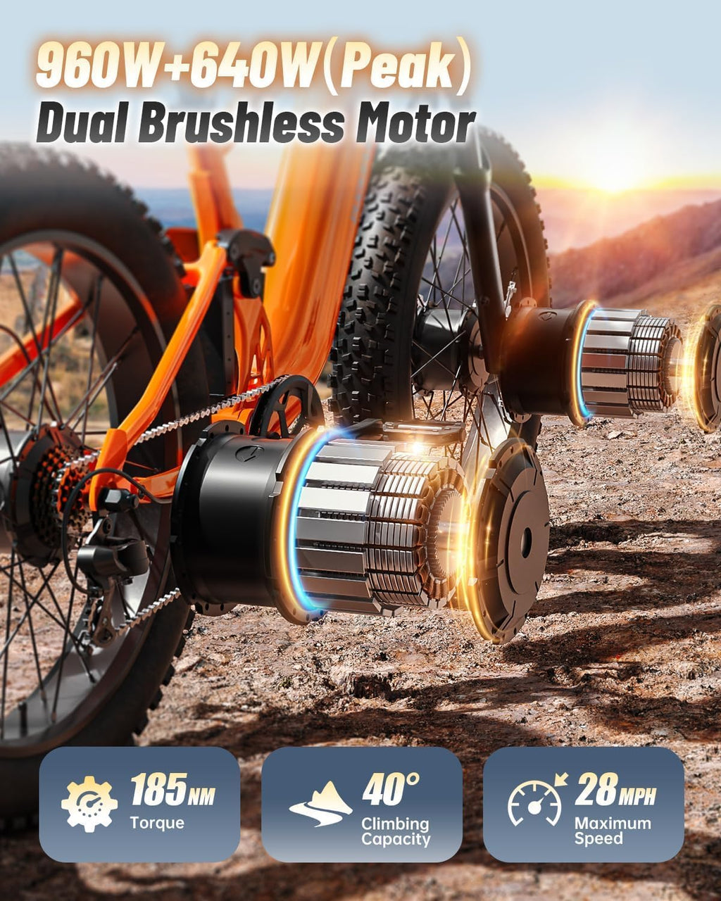 PUCKIPUPPY Dual Motor Electric Bike for Adults 1600W, 48V 20AH Battery with Torque Sensor, Full Suspension, 26' Fat Tire, 28MPH, 80 Mile Range, 8 Speed Mountain Electric Bicycle Golden Retriever Pro