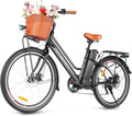 ANCHEER Electric Bike for Adults, 26' Peak 749W Motor Low Frame Electric City Bike with 48V/374Wh Battery, Up to 50Miles Step Through Commuter Ebike/Electric Bicycle with Basket, LCD Display