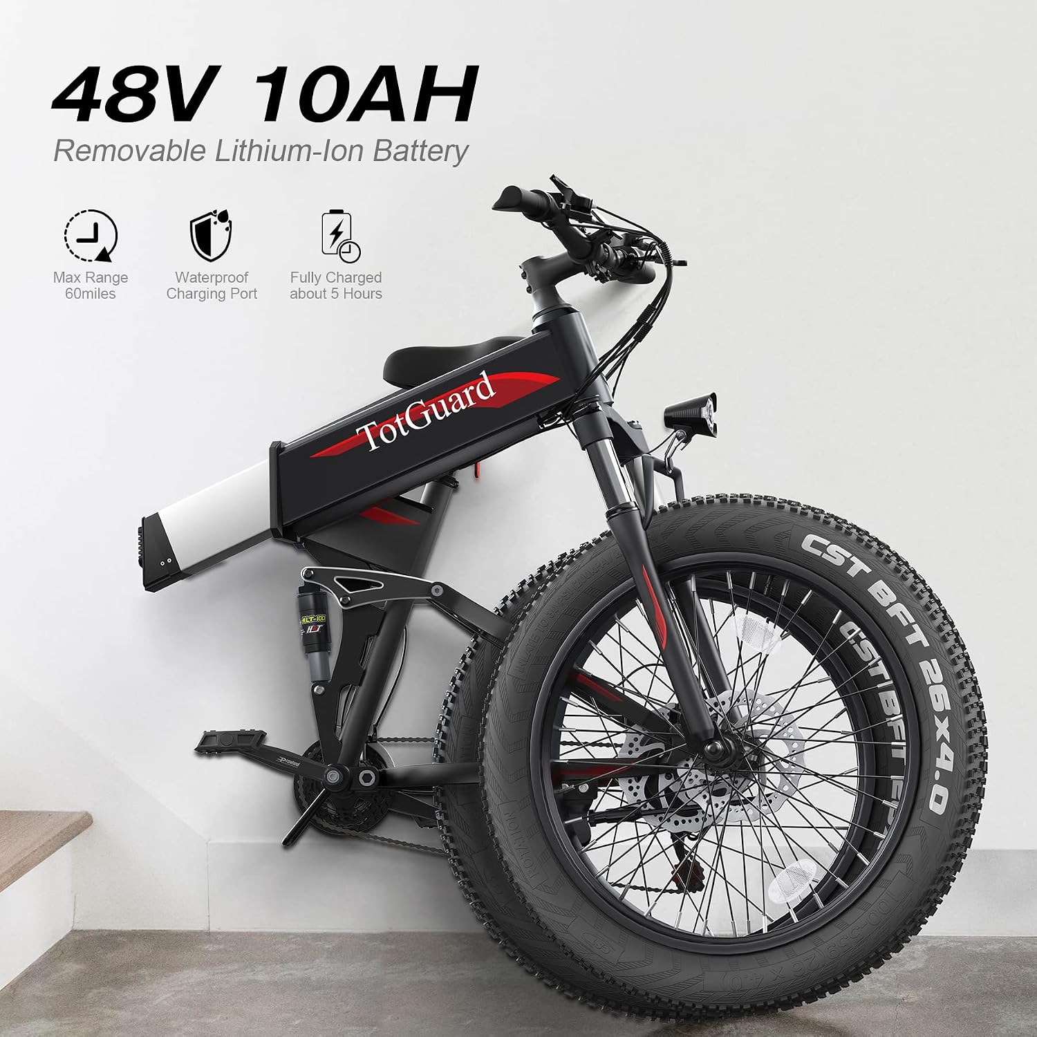 Wooken 26' x4.0 Fat Tire Electric Bike, Folding Electirc Bike for Mountain Commuter, 500W Motor 19.8 MPH, Ebikes for Adults with 48V/10.4Ah Removable Battery, Suspension Fork, 21 Speed Ebike