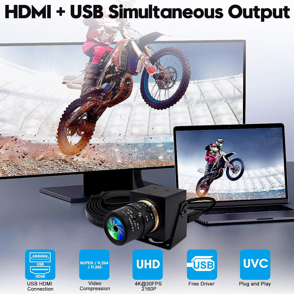 HDMI USB Camera 4K Webcam Simultaneous Output Video Conference Camera 4X Optical Zoom Lens Close up USB Computer Web Camers Plug and Play for Live Streaming Education Medical Teaching