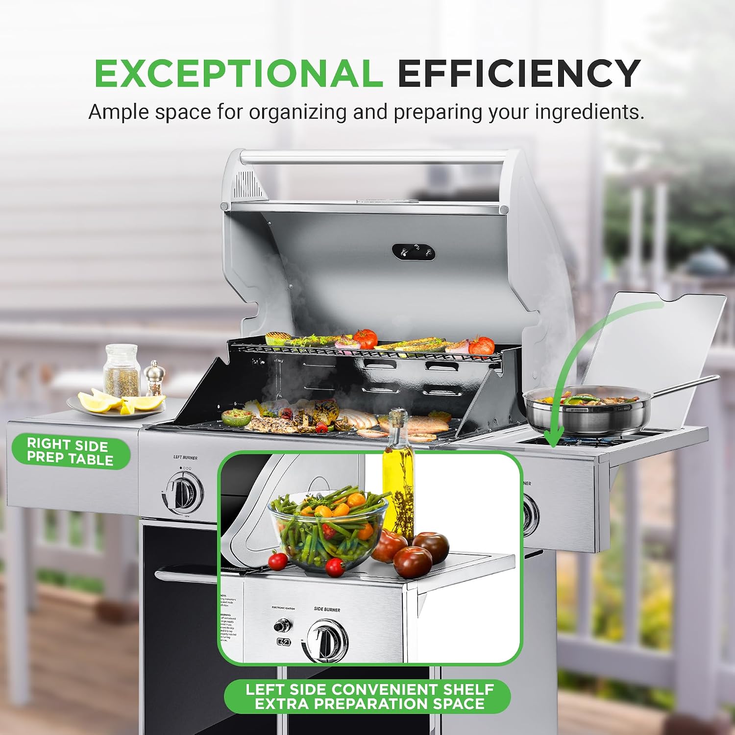 NutriChef Heavy-Duty 5-Burner Propane Gas Grill - Stainless Steel, 52,000 BTU, 4 Main Burners + Side, Electronic Ignition, Built-in Thermometer - NCGRIL2.5