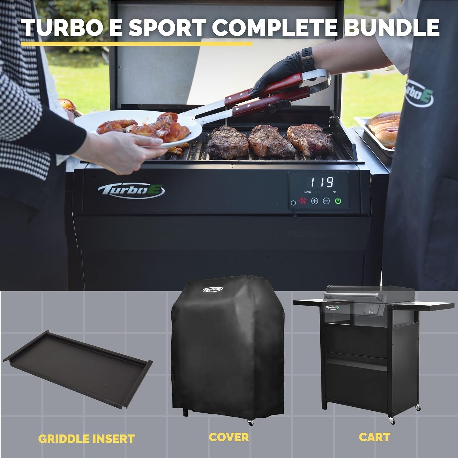 Turbo E Sport Compact Electric Grill, 1700W Infrared, Digital Display with Probe, Apartment Friendly
