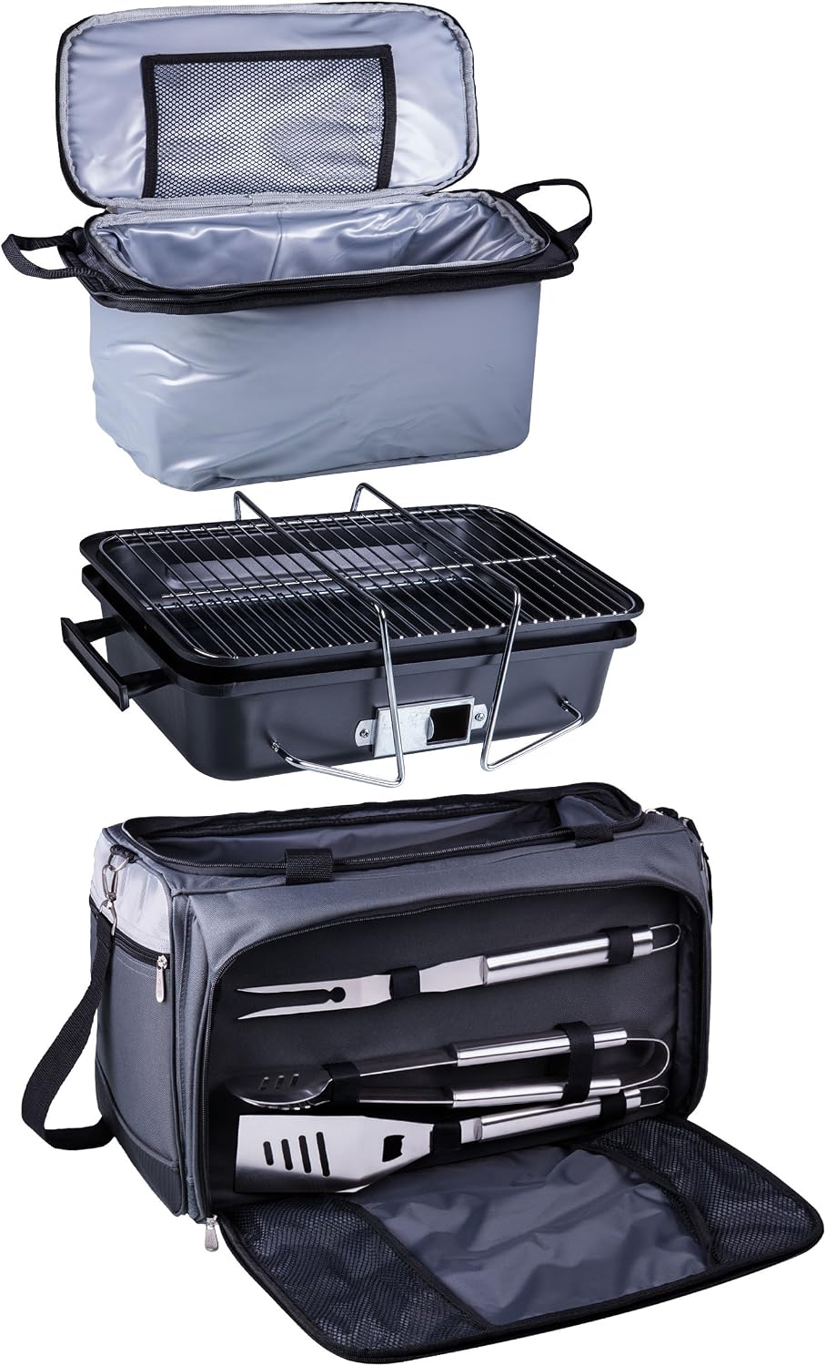 ONIVA - a Picnic Time brand Buccaneer Portable Charcoal Grill & Cooler Tote, (Black with Gray Accents)