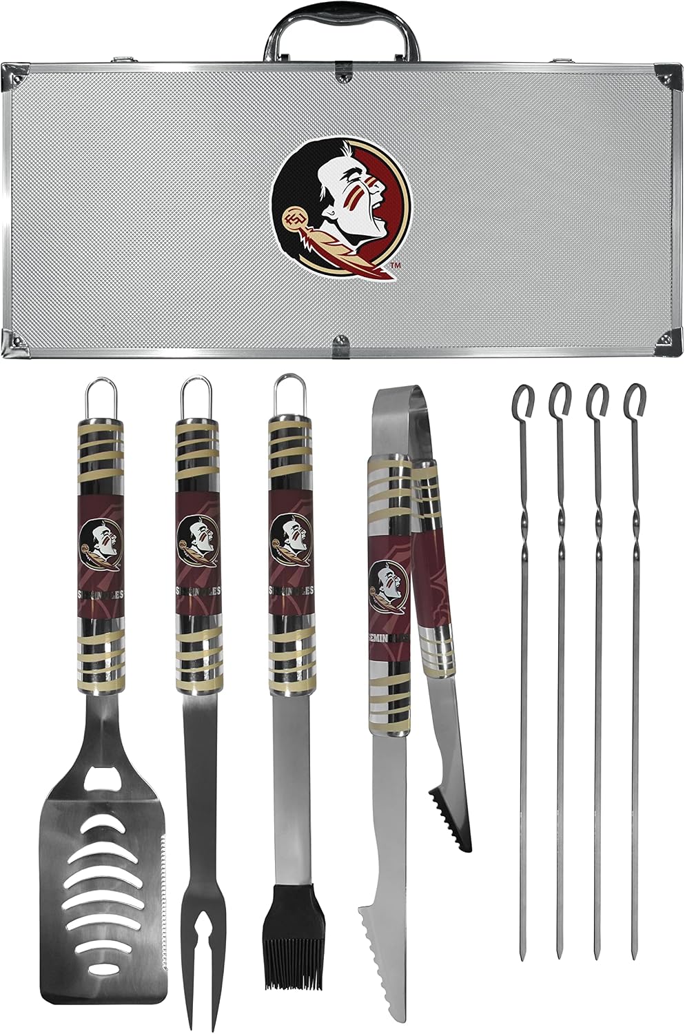 NCAA Siskiyou Sports Fan Shop Florida State Seminoles Steel Tailgater BBQ Set w/Case 8 piece Gray