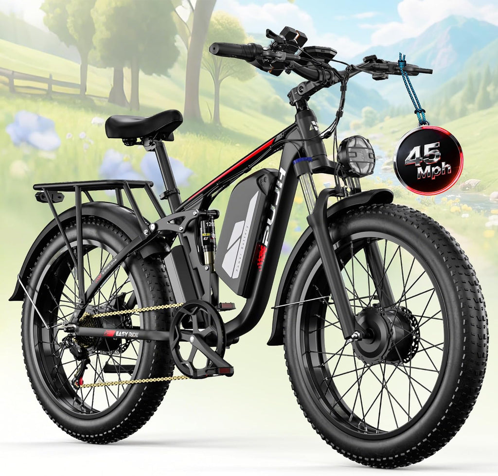 6000W Dual Motor Ebike for Adults, 60V 20Ah Fast Electric Bike 45mph,Up to 110 Miles,24' Fat Tire Full Suspension Electric Bike for Snow Off-Road Commuter Mountain E-Bike for Men Women