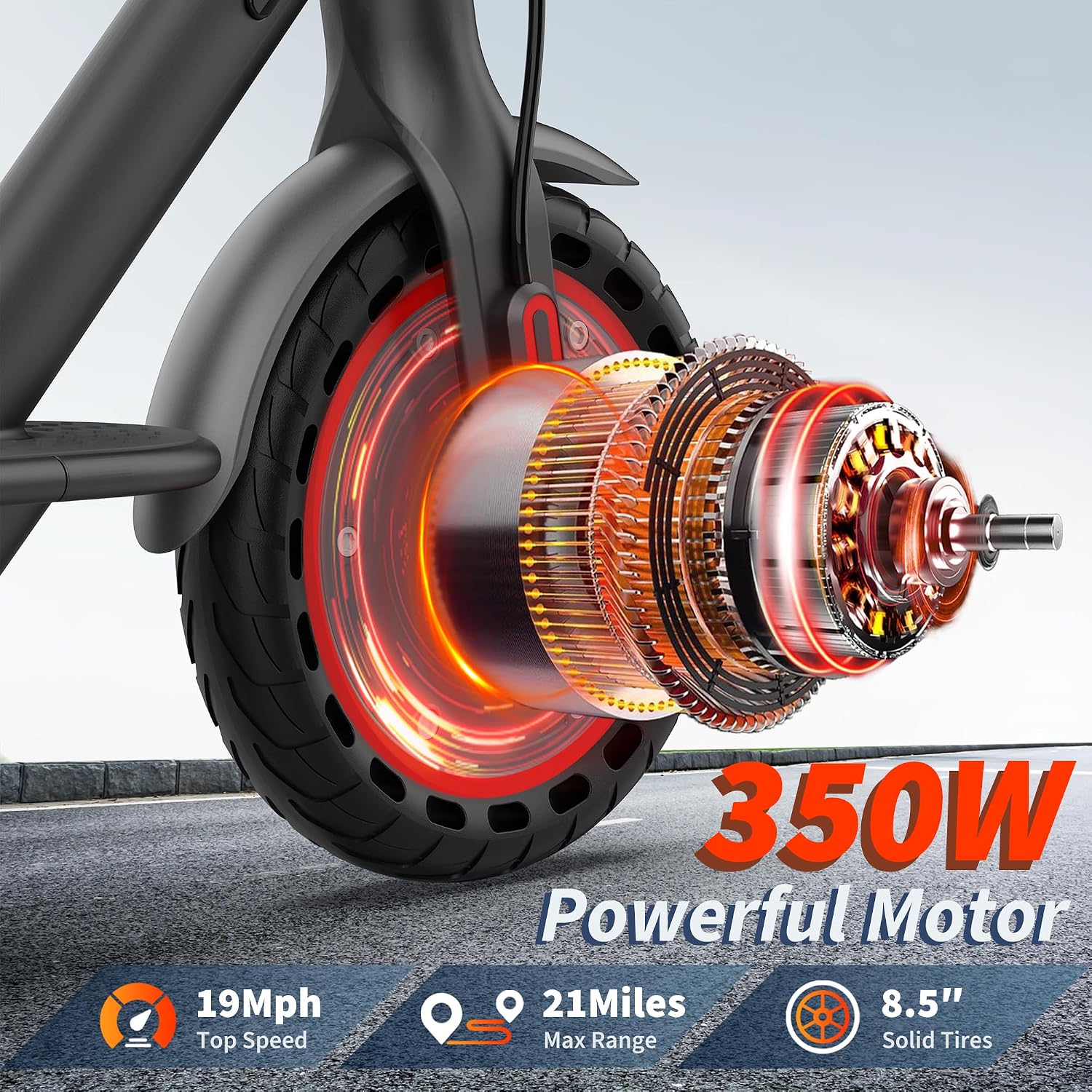 Electric Scooter, 350W-500W Motor, 19 MPH to 22MPH, 15-41 Miles Range, Dual Suspension, Dual Braking, App Control, Foldable Commuter E Scooter for Adults and Teens