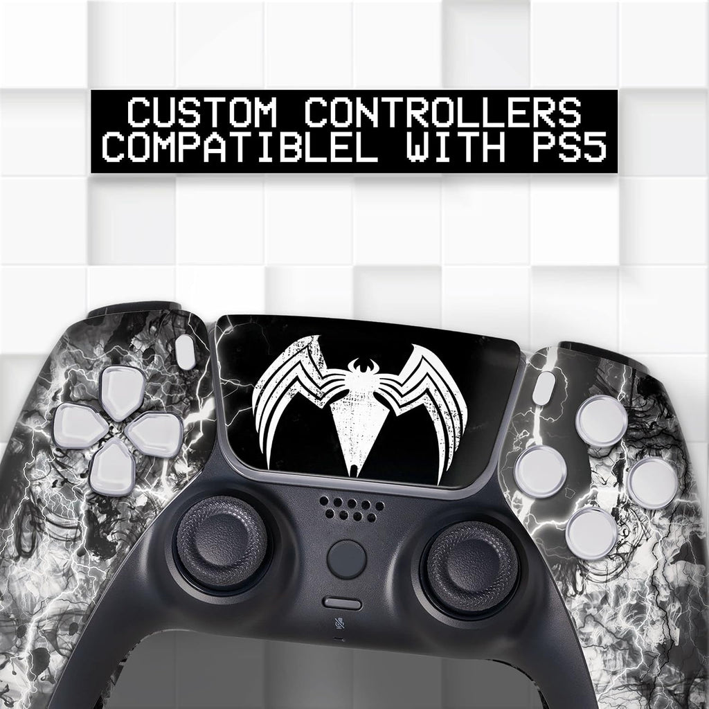 Vennom Custom PS-5 Controller Wireless compatible with Play-Station 5 Console by BCB Controllers | Proudly Customized in USA with Permanent HYDRO-DIP Printing (NOT JUST A SKIN) (MODDED)