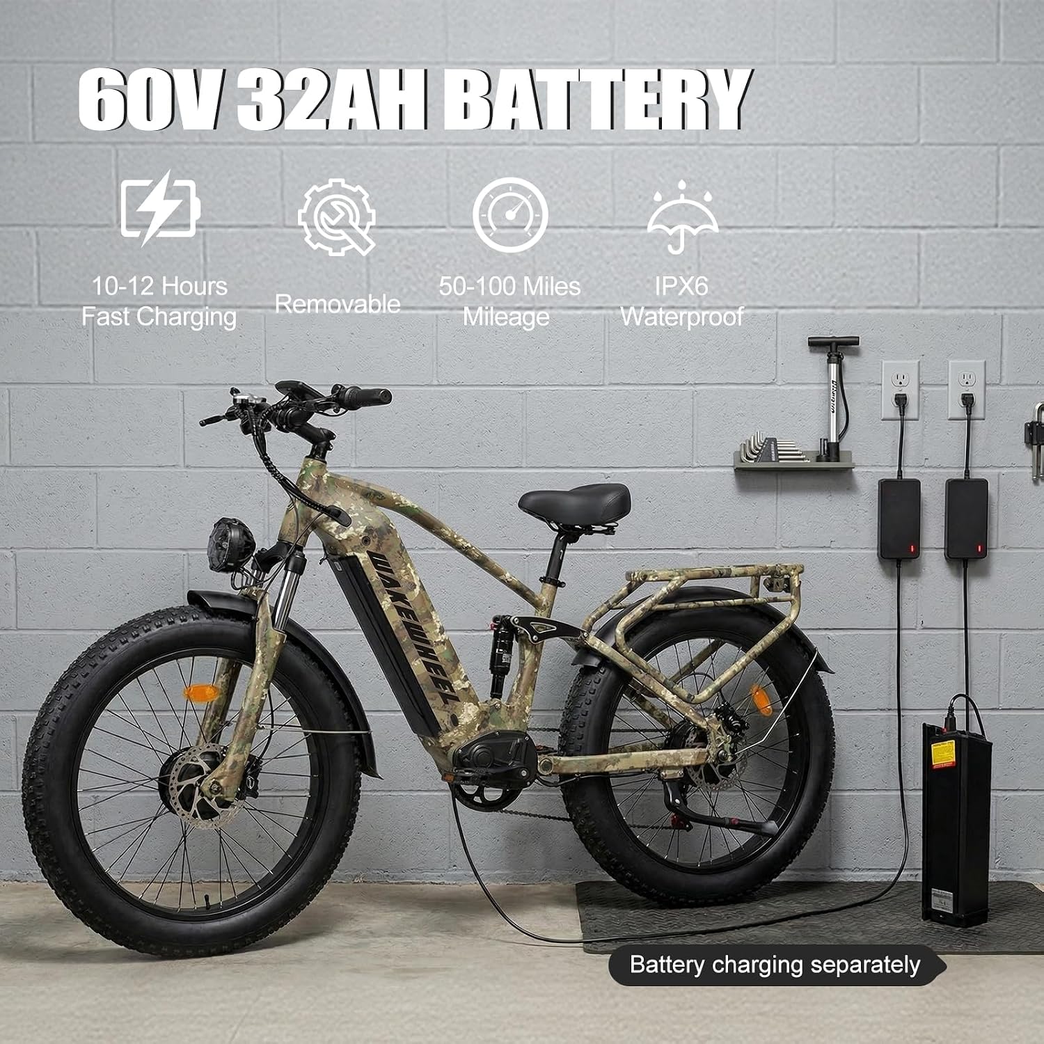 Peak 8000w Electric Bike for Adults, 60V Battery Ebike, Fat Tire & Long Range Electric Bicycles, 210Nm Mountain Bike Full Suspension, Hydraulic Brake Electric Bicycle