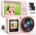 Digital Camera FHD 4K with Dual Screen 64GB SD Card 2 Batteries,18X Zoom,Anti Shake Portable Rechargeable Camera for Boys Girls Kids,Pink