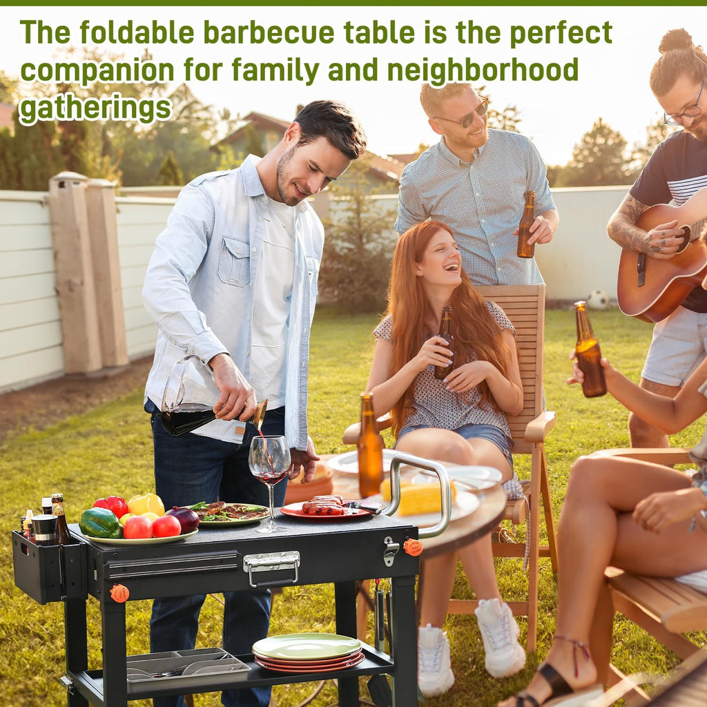 Portable Outdoor Grill Table, Blackstone Grill Stand Solid and Sturdy 31'W x 17'D, Movable Kitchen Cooking Prep BBQ Cart with Wheels, Folding Cart for Ninja, Blackstone Griddle 17'/22' etc
