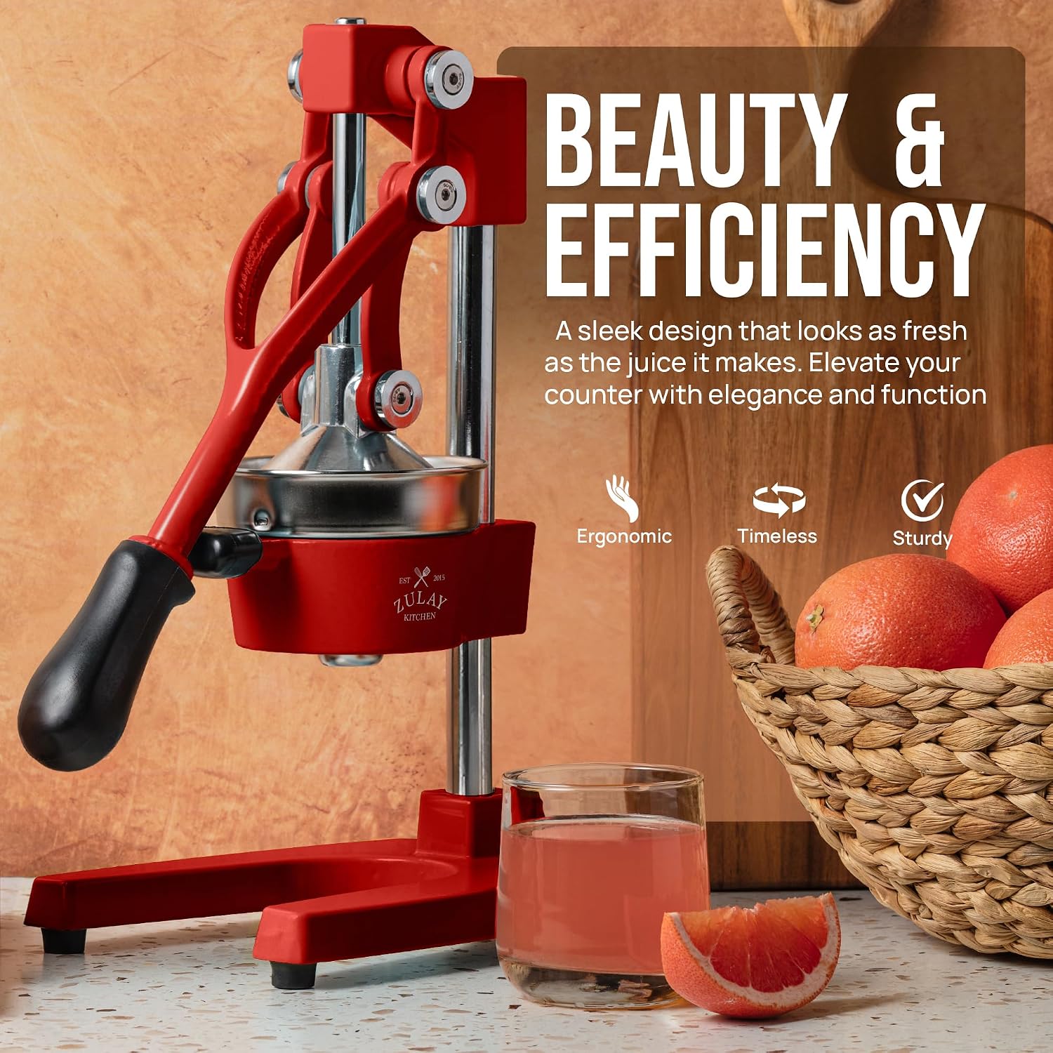 Zulay Kitchen Cast Iron Juicer - Heavy Duty Manual Juicer with Detachable Strainers for Easy Cleaning, Orange Juice Press for Citrus Fruits, Perfect for Bartenders, Juice Lovers & Health Enthusiasts