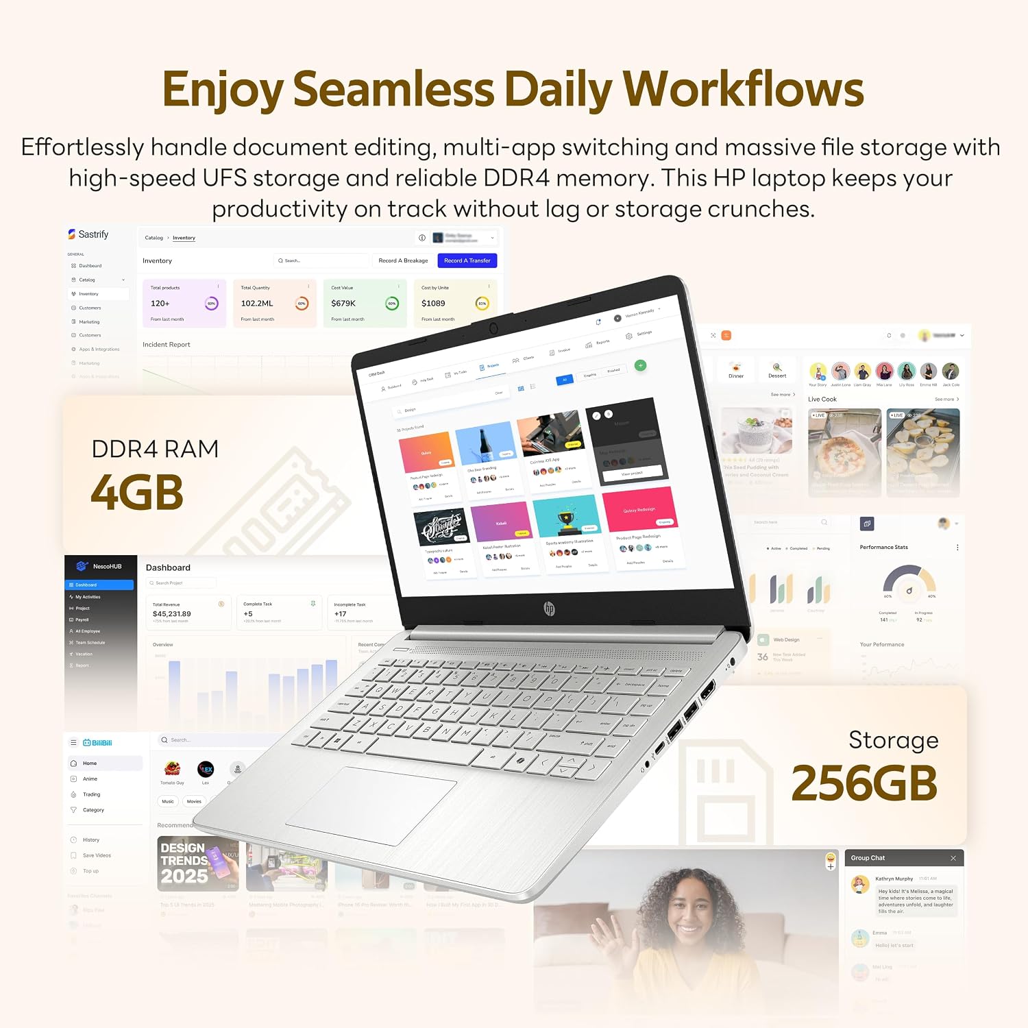 HP Stream 14' Laptop with AI Copilot, Flagship for Students & Business, 13th Gen Intel 4-Core, 4GB RAM, 256GB Storage (128GB UFS + 128GB Docking Station), Office 365 1-Year, Win 11 S, Natural Silver