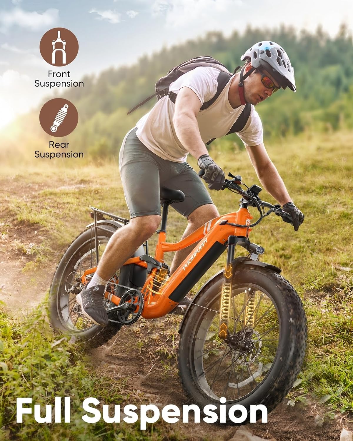 PUCKIPUPPY Electric Bike for Adults 960W, 48V 20AH Battery Adult Ebike, Full Suspension 26' Fat Tire E Bike, 28MPH 80Miles Range Mountain Electric Bicycle, 7 Speed, Hydraulic Disc Brakes