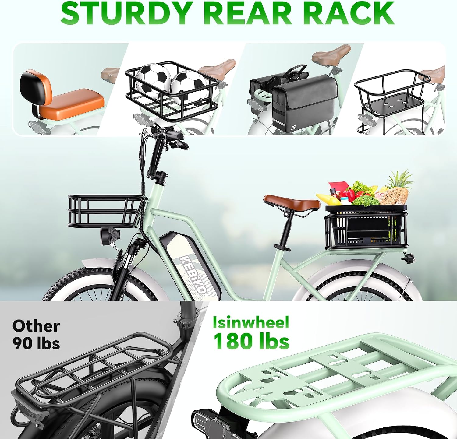 bluebiko 2 Seater Electric Bike, 48V 20AH(𝟗𝟔𝟎𝐖𝐇) Large Removable Battery, 𝟏𝟑𝟎𝟎𝐖 Peak Motor, 20'x 4.0' Fat Tire Ebike for Adults, 80+Miles, City Couple E Bike for All Terrain