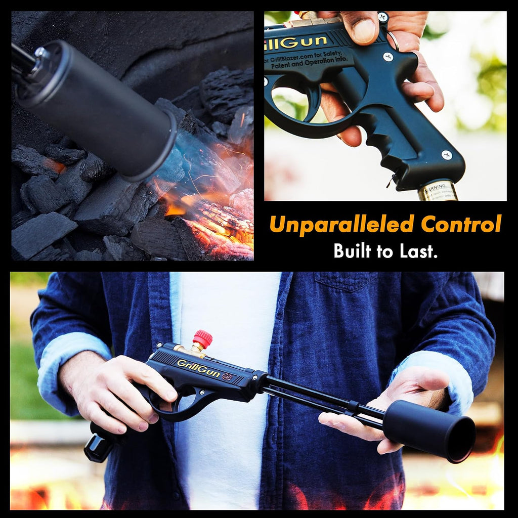 Grillblazer GrillGun Handheld Propane Charcoal Torch – 400,000+ BTU Flame Torch for Instant Charcoal Ignition, Outdoor Cooking, Firepits, Camping, BBQ – Portable High-Power Blowtorch With Hose