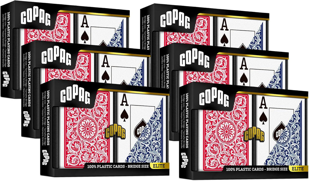 Copag 1546 Design 100% Plastic Playing Cards, Bridge Size (Narrow) Red/Blue (Jumbo Index, 6 Sets)