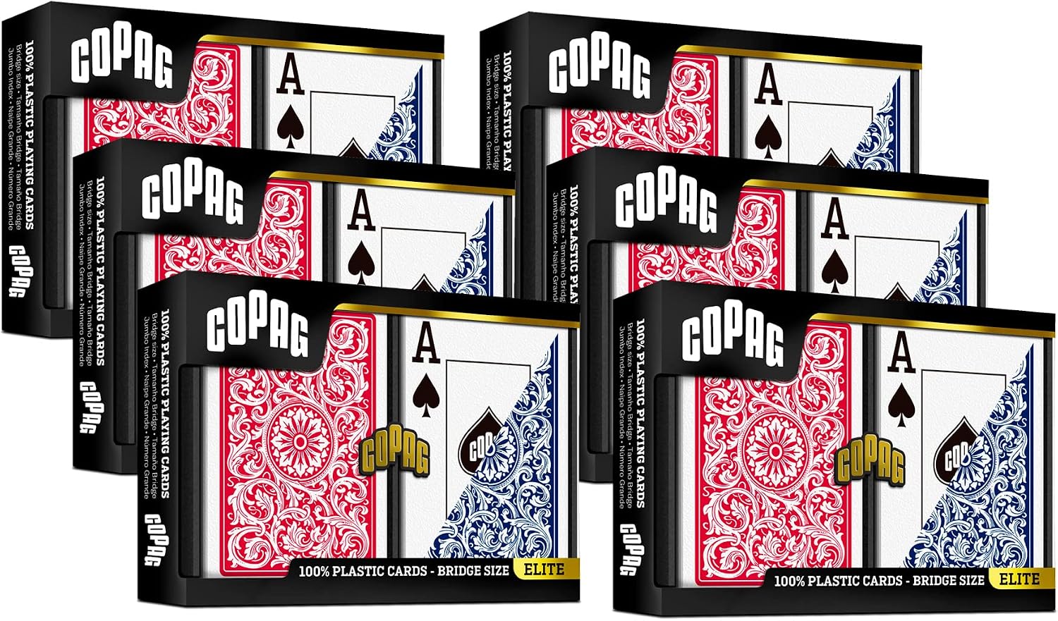 Copag 1546 Design 100% Plastic Playing Cards, Bridge Size (Narrow) Red/Blue (Jumbo Index, 6 Sets)