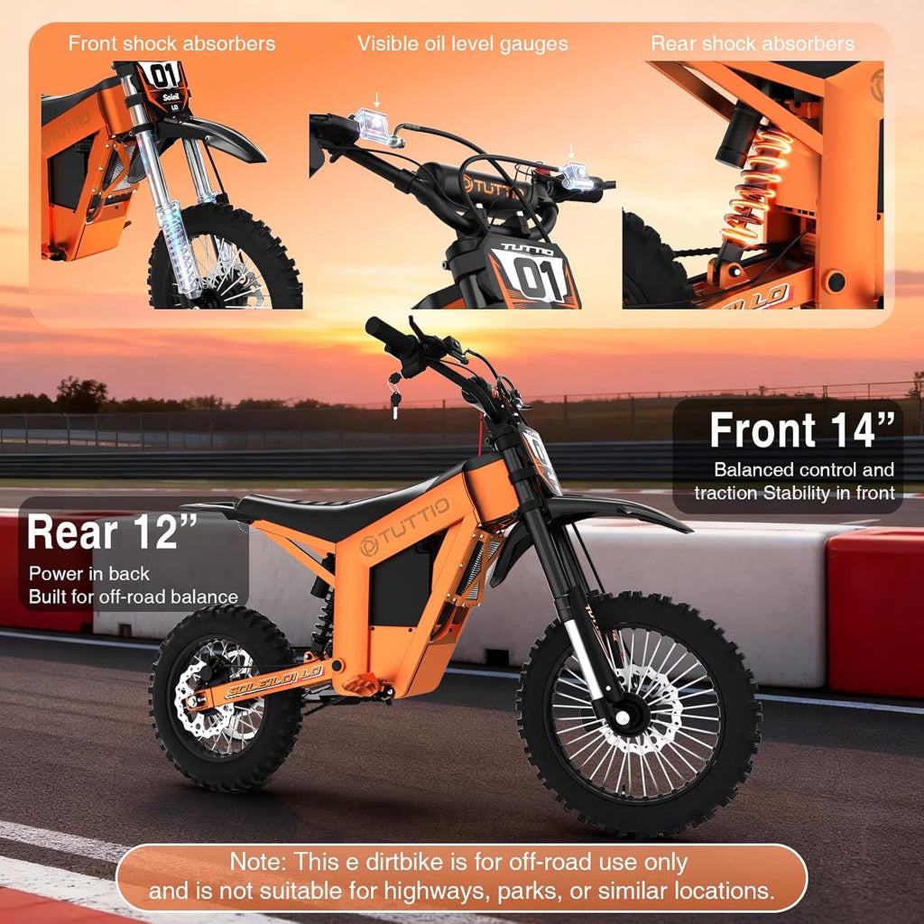 Tuttio Electric Dirt Bike Teens Adults 2000W/3000W 220NM 37MPH Electric Bike 48V 21AH Removable Battery with Hydraulic Brakes (21AH Dirt Bike)
