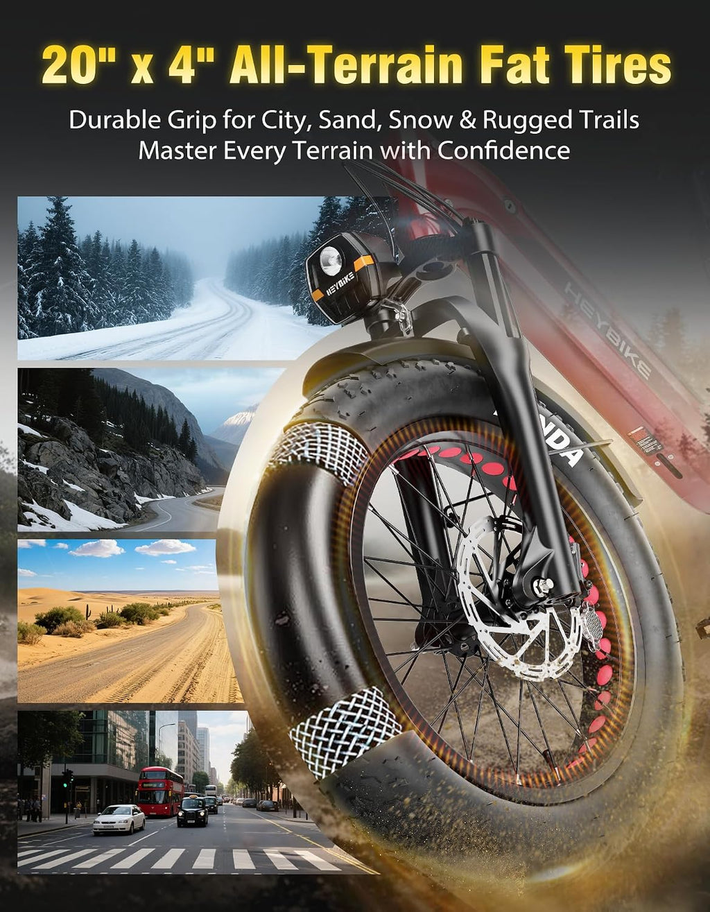 Heybike Ranger 20'x4.0' Fat Tire Folding Electric Bike for Adults, 1200W/1800W Peak Motor, 28/32MPH, up to 55/90 Miles Range, UL2849 Certified Removable Battery for Commute Beach Mountain Snow E Bike