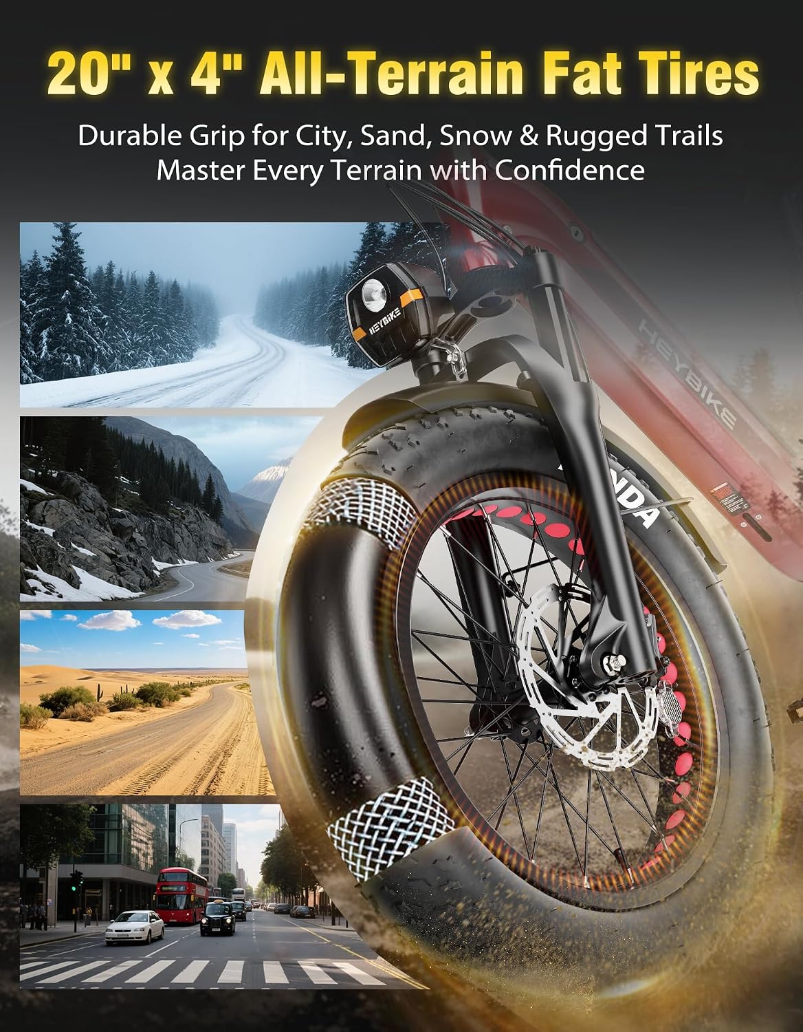 Heybike Ranger 20'x4.0' Fat Tire Folding Electric Bike for Adults, 1200W/1800W Peak Motor, 28/32MPH, up to 55/90 Miles Range, UL2849 Certified Removable Battery for Commute Beach Mountain Snow E Bike