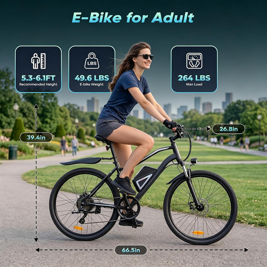 Electric Bike - Electric Bike for Adults, 1500w/1000W/750W Peak Motor, Up to 55 Miles, 20MPH EBike, 26'' Tires Lightweight E Bike for Commuting Mountain Road Sand