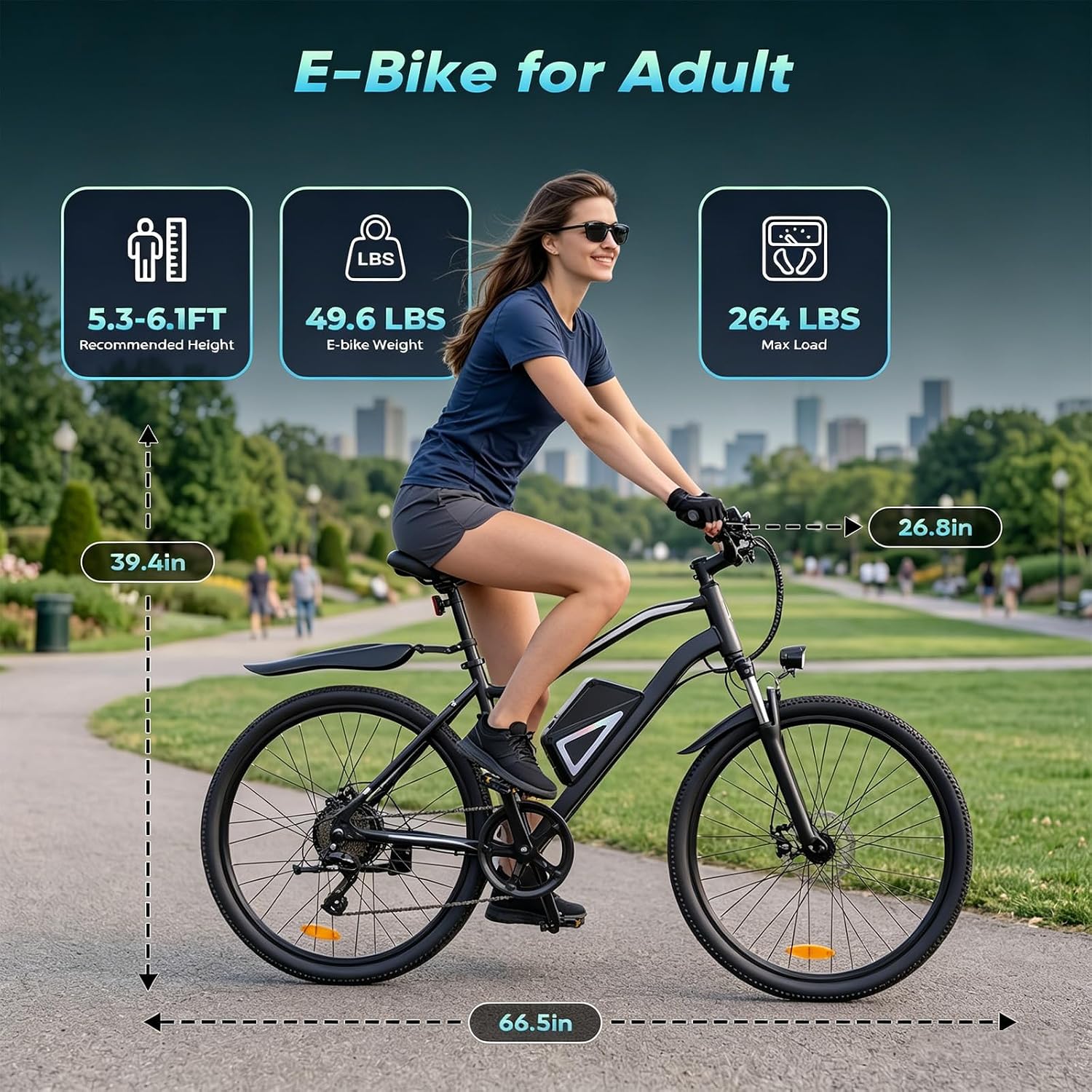 Electric Bike - Electric Bike for Adults, 1500w/1000W/750W Peak Motor, Up to 55 Miles, 20MPH EBike, 26'' Tires Lightweight E Bike for Commuting Mountain Road Sand