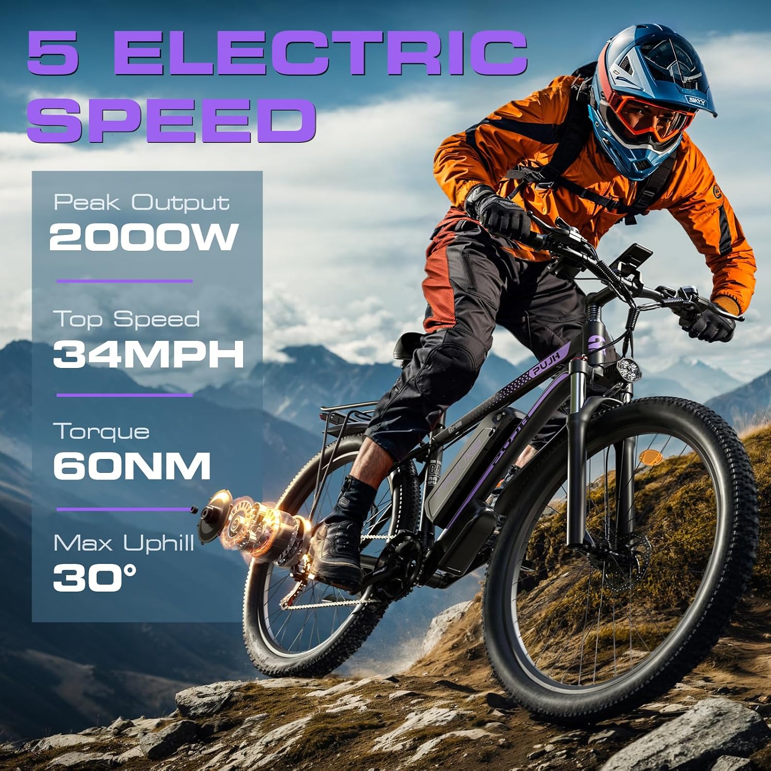 2000W Peak Electric Bike for Adults, 48V 17.5Ah 840Wh 29'' Tires Max 34 mph 30-80 Miles Range City Commuting Class3 Ebike Front Suspension Disc Brake for Off-Road Riding