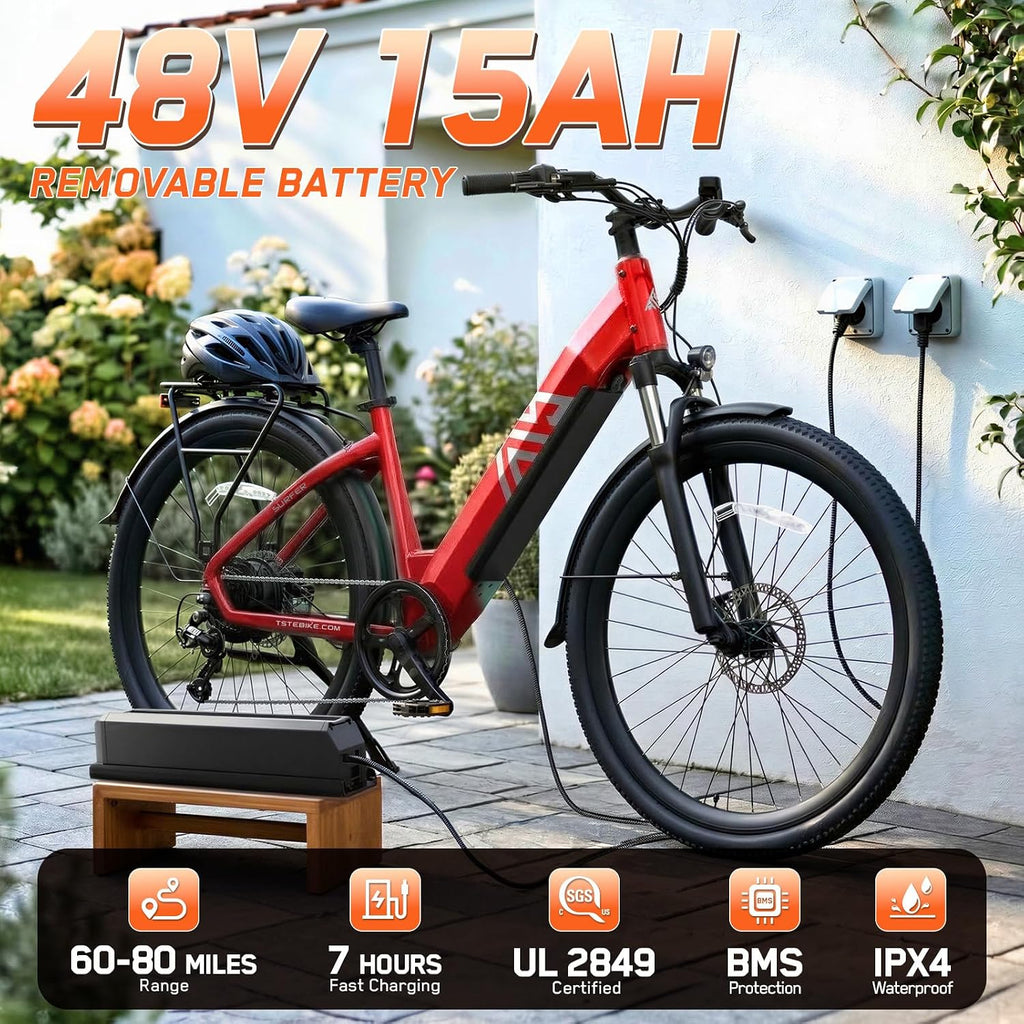 TST Electric Bike for Adults, 1500W Peak Motor 60/100 Miles Fat Tire Ebike with 48V 15Ah/25Ah Removable Battery 20' Fat Tire Electric Dirt Bike Full Suspension and 7-Speed