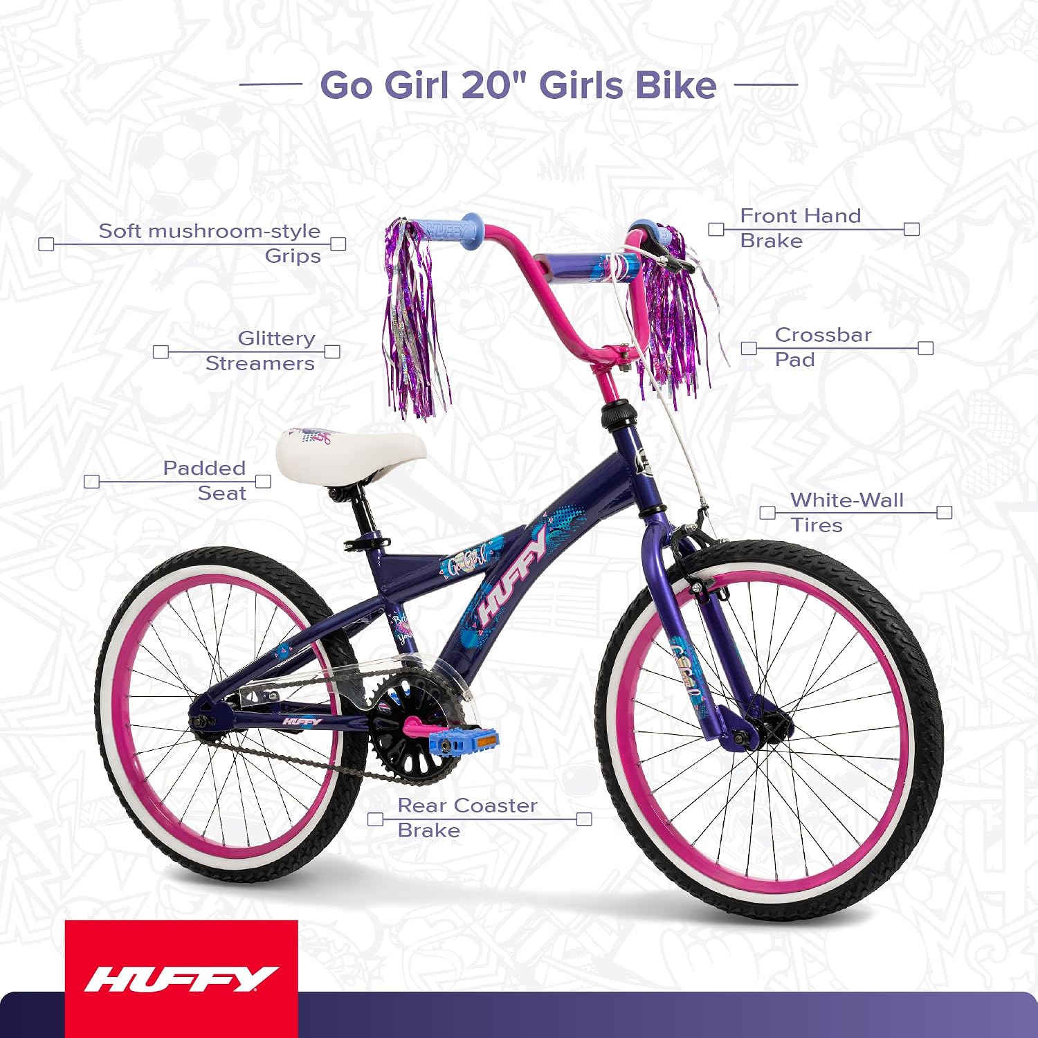 Huffy Boys and Girls 20' Bikes, Ideal for Ages 5+, Rugged and Durable Design, Easy to Assemble, Multiple Designs and Color Options Available, Beginner Level Rider