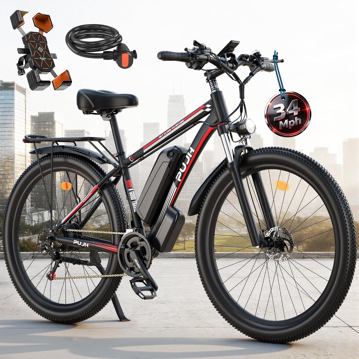 2000W Peak Electric Bike for Adults, 48V 17.5Ah 840Wh 29'' Tires Max 34 mph 30-80 Miles Range City Commuting Class3 Ebike Front Suspension Disc Brake for Off-Road Riding