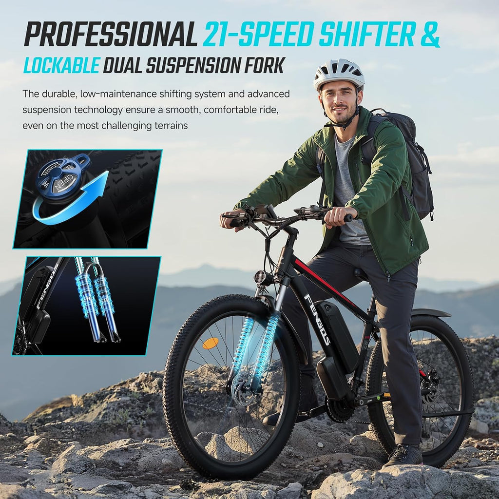 2000W Ebike for Adults, 80 Mile 32MPH Electric Mountain Bike, 48V 840WH Aluminum Electric Bicycle, 21-Speed Gears E Bike, Dual Disc Brakes with Brake Taillight, 27.5' Tire, Front Dual Suspension