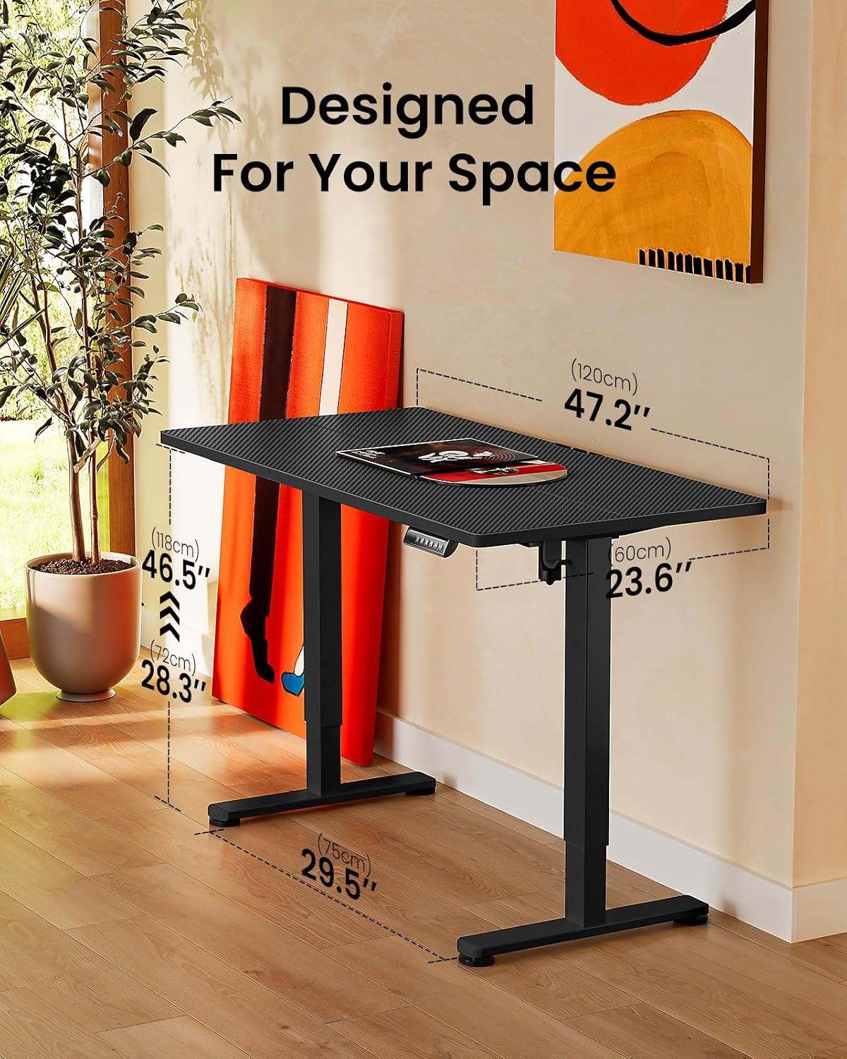 ErGear Height Adjustable Electric Standing Desk, 48 x 24 Inches Sit Stand up Desk, Memory Computer Home Office Desk, Carbon Fiber Black
