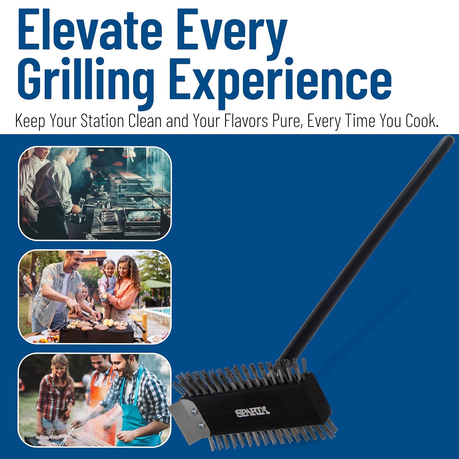 SPARTA 4029000 Stainless Steel Grill Brush, Grill Scraper With Metal Bristles, 30.5 Inches, Black, (Pack of 6)