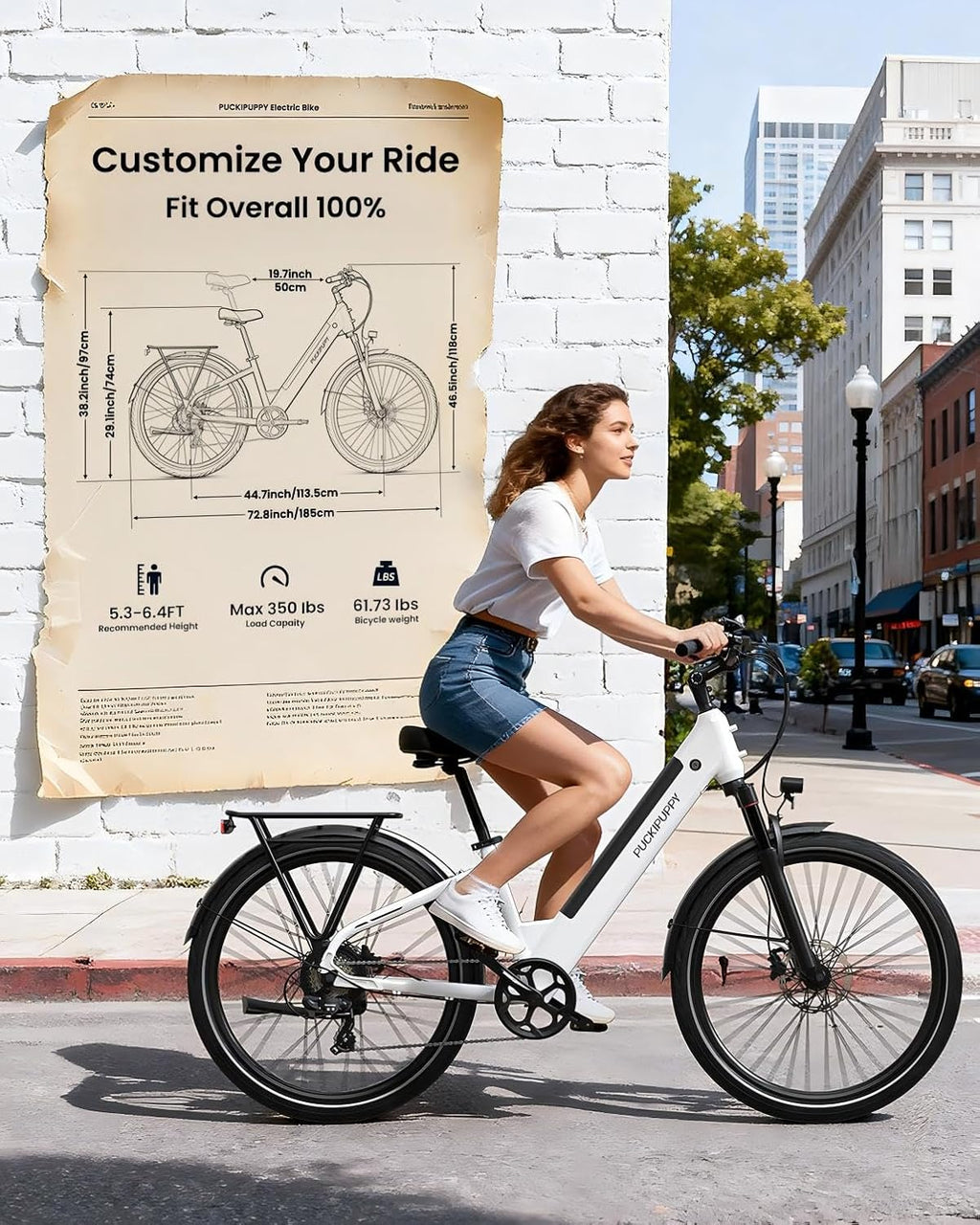PUCKIPUPPY Parcel+Battery, Electric Bike for Adults 960W, 80Miles 28MPH Commuting Adult Electric Bicycles, 48V15AH Removable Battery Electric Mountain Bike, 7-Speed & LCD Display