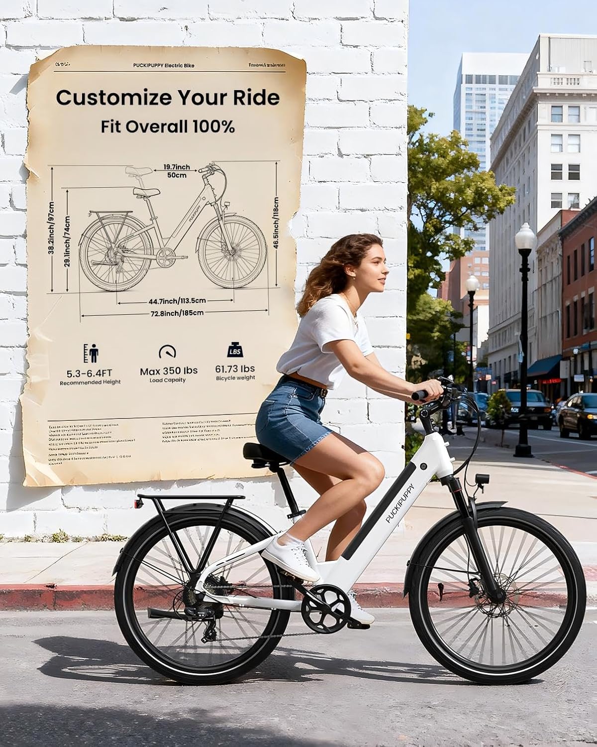 PUCKIPUPPY Parcel+Battery, Electric Bike for Adults 960W, 80Miles 28MPH Commuting Adult Electric Bicycles, 48V15AH Removable Battery Electric Mountain Bike, 7-Speed & LCD Display