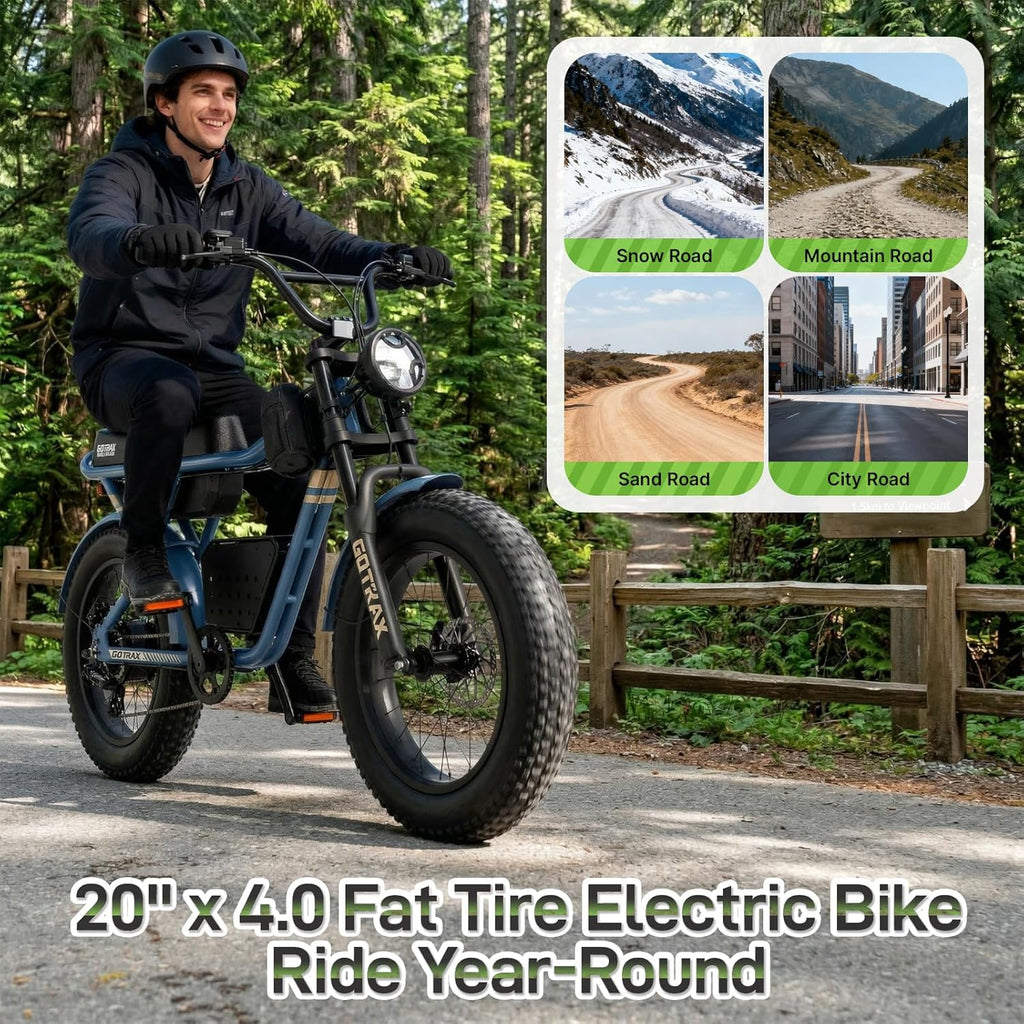 Gotrax R7 Electric Bike for Adults, 750W Motor, 25mph, Max 45-Mile Range, 20' Fat Tire, UL Certified, 48V Removable Battery, Oversized Padded Seat, Basket&Frame Bag, Easy Assembly for City&All-Terrain
