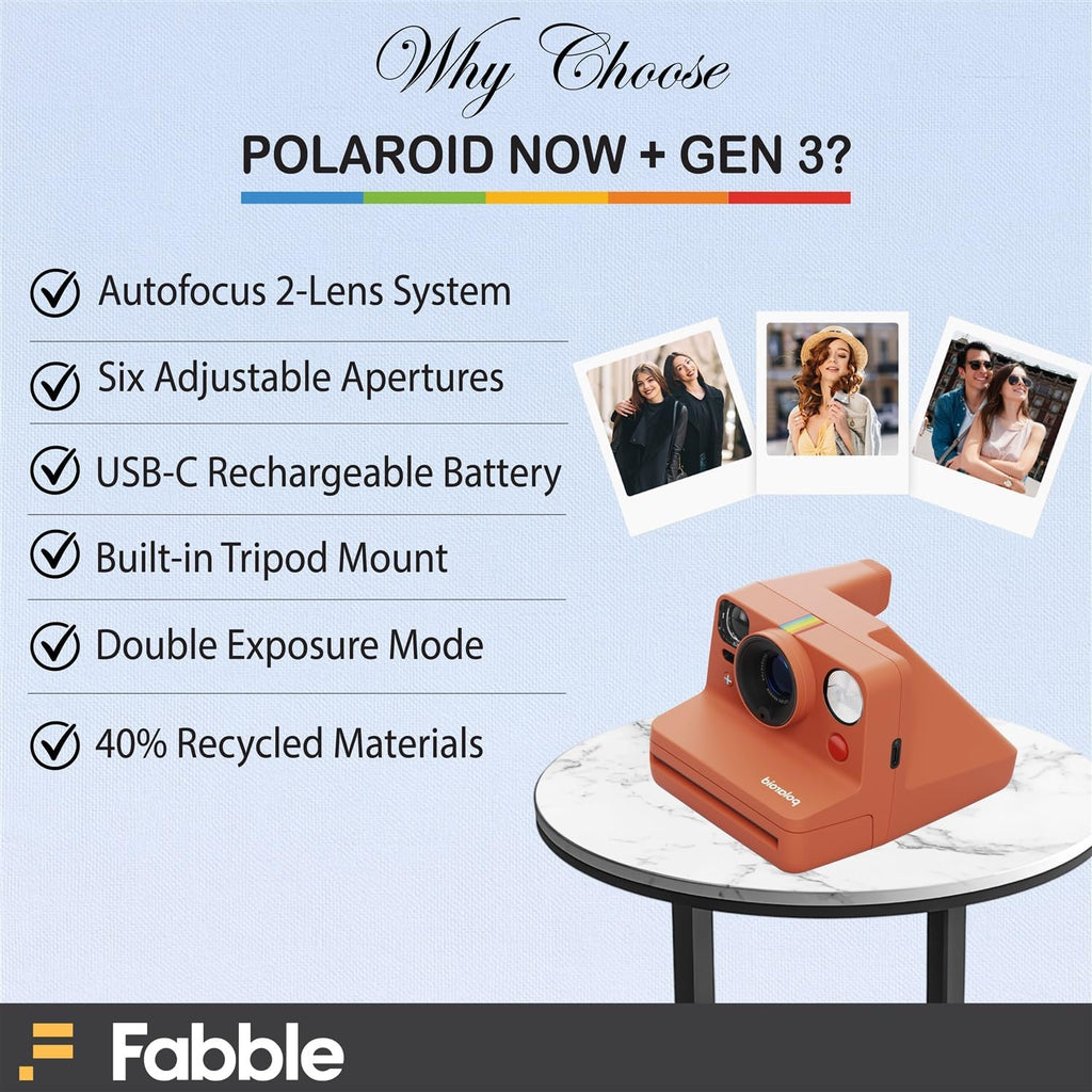 Polaroid Now+ Generation 3 I-Type Instant Film Camera (Coral) Bundle with Polaroid Color I-Type Film (8 Exposures), Hard Protective Case and USB-C 6 ft. Cable