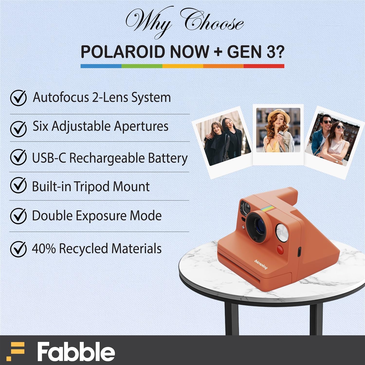 Polaroid Now+ Generation 3 I-Type Instant Film Camera (Coral) Bundle with Polaroid Color I-Type Film (8 Exposures), Hard Protective Case and USB-C 6 ft. Cable