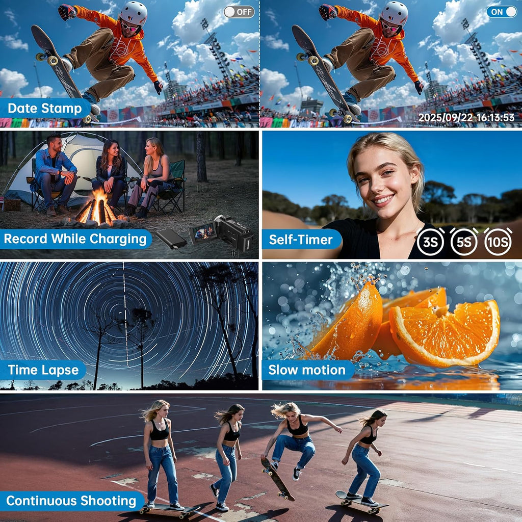 8K Video Camera Camcorder 2025 Latest 88MP Ultra HD Video Cameras Wifi Vlogging Camera for YouTube 18X Digital Video Cameras with 32G Card Microphone 6-Axis Anti-Shake IR Night Vision Video Recorder