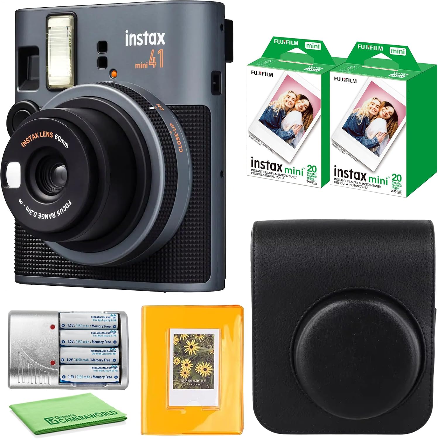FujiFilm Instax Mini 41 Instant Camera Bundle with Fuji Instax-Instant-mini Film Value Pack (40 Sheets) + Photo Album – 64 Pockets + Protective Case + More