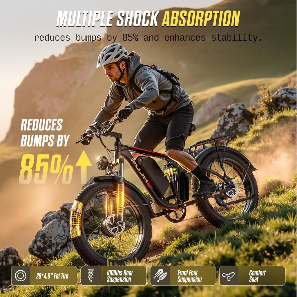 6000W Dual Motors Electric Bike for Adults,60V 20Ah 26' Fat Tire Ebike,50 mph up to 100 Miles Full Suspension Class 3 Electric Bicycle for Snow Off Road Mountain Hunting Commuter