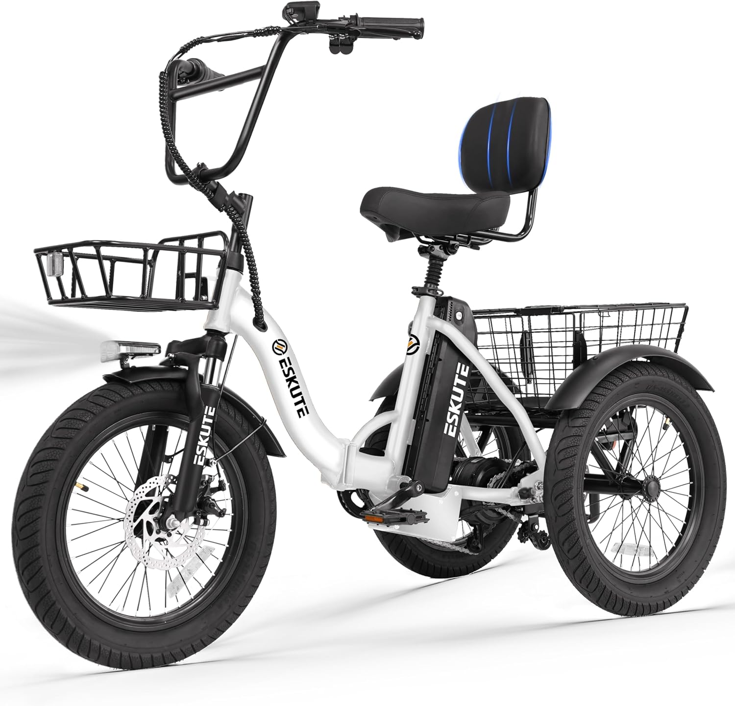 ESKUTE E Trike Electric Bike, Peak 1200W Brushless Motor Folding Trike 18X3.0 Fat Tire Ebike, 624Wh Removable Battery, Step-Thru 3 Wheel Electric Bicycle, Up to 55 Miles, 18MPH+ Tricycle for Adults